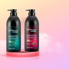 Set gội xả chuẩn salon Spa Pharma Keratin siêu phục hồi tóc màu đen SpaPharma cao cấp 500ml-1000ml