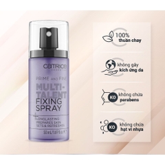 Xịt khóa nền Catrice Prime And Fine Multitalent Fixing Spray kiểm soát dầu , giữ lớp makeup mướt mịn