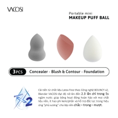 Set 3 bông Vacosi trang điểm mini blender - Vacosi Portable Mini Makeup Puff Ball PH05 - 01 - 02