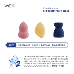 Set 3 bông Vacosi trang điểm mini blender - Vacosi Portable Mini Makeup Puff Ball PH05 - 01 - 02