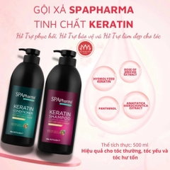 Set gội xả chuẩn salon Spa Pharma Keratin siêu phục hồi tóc màu đen SpaPharma cao cấp 500ml-1000ml