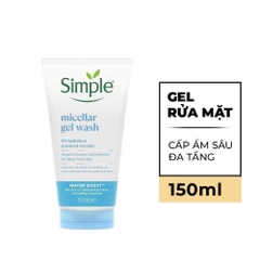 Sữa rửa mặt dạng gel Simple Micellar Gel Wash Water Boost cấp ẩm đa tầng & làm sạch sâu cho da 150ml