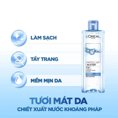 Nước Tẩy Trang Loreal 3-in-1 Micellar Water L'oreal Paris 400ml Xanh Đậm Sạch Sâu - Xanh Nhạt - Hồng Dưỡng Ẩm