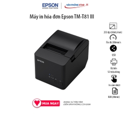 Máy in hóa đơn Epson TM-T81 III (Cổng USB + RS232). Độ bền đầu in 52 triệu dòng, Độ phân giải 203 dpi, Giấy in K80 80mm