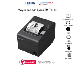 Máy in hóa đơn Epson TM-T81 III (Cổng USB + RS232). Độ bền đầu in 52 triệu dòng, Độ phân giải 203 dpi, Giấy in K80 80mm