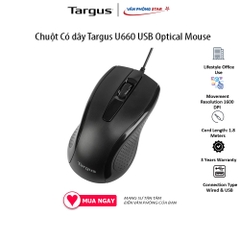 Chuột Có dây Targus U660 USB Optical Mouse. Độ phân giải 1600 DPI. 3 nút điều khiển. Kết nối USB chính hãng Vanphongstar