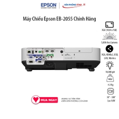 Máy Chiếu Epson EB-2055 Độ phân giải WUXGA XGA (1024 x 768)Cường độ sáng 5,500 Ansi Lumen, Tuổi thọ bóng 10000 giờ