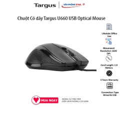 Chuột Có dây Targus U660 USB Optical Mouse. Độ phân giải 1600 DPI. 3 nút điều khiển. Kết nối USB chính hãng Vanphongstar