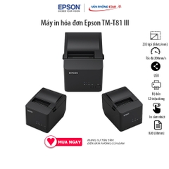Máy in hóa đơn Epson TM-T81 III (Cổng USB + RS232). Độ bền đầu in 52 triệu dòng, Độ phân giải 203 dpi, Giấy in K80 80mm