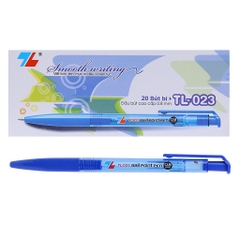 1 Hộp Bút bi TL-023 xanh số lượng 20 chiếc chính hãng Thiên Long tại Vanphongstar. Đầu bút 0.8mm viết được 1.200-1.500m