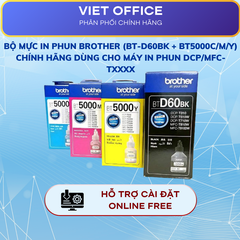 (Combo 4 màu) Bộ mực in phun Brother (BT-D60BK + BT5000C/M/Y) chính hãng dùng cho máy in phun DCP/MFC-Txxxx