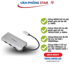 Cổng chuyển Targus USB-C 4K HDMI/VGA Docking Station with 100W Power Delivery USB-C, Alt-Mode (DOCK419AP-50)