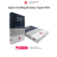 Giấy in A3 Delus Hồng Hà 75gsm 500 tờ/ream 4954. Giấy không bụi, đảm bảo sức khỏe, Thiết kế sang trọng 100% Chlorin free