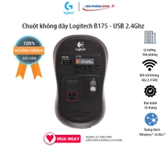 Chuột không dây Logitech B175 USB 2.4 Ghz tương thích Windows & MacOs 1 pin AA dùng 1 năm chính hãng bảo hành 3 năm