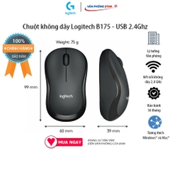 Chuột không dây Logitech B175 USB 2.4 Ghz tương thích Windows & MacOs 1 pin AA dùng 1 năm chính hãng bảo hành 3 năm