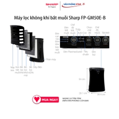 Máy lọc không khí bắt muỗi Sharp FP-GM50E-B Lọc 99.97% bụi mịn PM 2.5, Inverter tiết kiệm điện, phòng từ 35 - 40m2