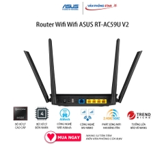 Router Wifi Wifi ASUS RT-AC59U V2 chuẩn kết nối 802.11 a/b/g/n/ac, 1x WAN Gigabit, 4x LAN Gigabit