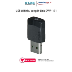 USB Wifi thu sóng D-Link DWA-171 Card mạng Wireless USB chuẩn AC600 - Dual Band (N 150Mbps & AC 433Mbps) - 2 băng tần 2.