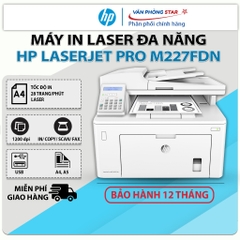Máy in HP Laser Jet Pro M227FDN đa chức năng. Máy in laser A4, in đảo mặt, photocopy, scan, fax chính hãng BH 1 đổi 1