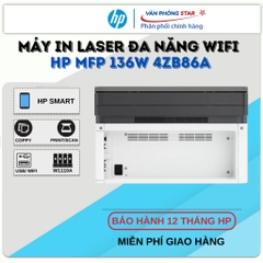 Máy in Laser đen trắng Wifi HP 136W 4ZB86A đa chức năng( In, Copy, Scan) - Bảo hành 12 tháng HP