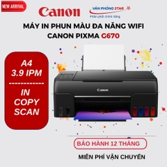Máy in phun màu Canon Pixma G670 đa chức năng 6 bình mực - In màu Wifi, Copy, Scan - Mới 100%