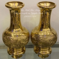 Đôi lọ tứ linh long ly quy phụng đồng vàng cao 38cm