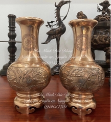 Đôi lọ tứ linh cao 38 đúc đồng đỏ để mộc