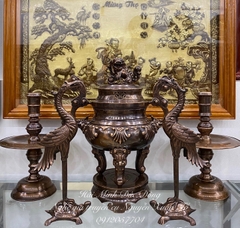 Bộ đỉnh sòi ngũ sự 60 đồng đỏ màu nâu cổ