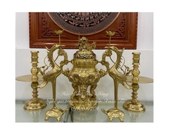 Bộ đỉnh rồng ngũ sự đồng vàng đúc thủ công