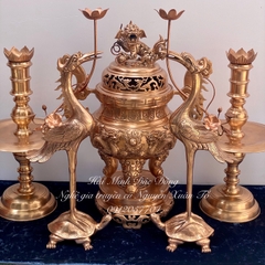 Bộ đỉnh ngũ sự 60 rồng nổi đồng đỏ để mộc