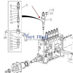 Sơ đồ Piston Plunger bơm cao áp Isuzu 6WG1 mã 1156312280 trên các model ZX450 và ZX470