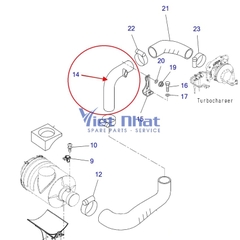 Sơ đồ vị trí ống cao su cổ hút tăng áp Komatsu PC450-10 PC490-10 mã 208-01-41121