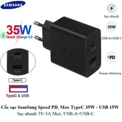 Cóc sạc nhanh Samsung S22 ZIN 5G (KO KÈM CÁP) PD 35w (Cóc 1 Usb-A, 1 Usb-C Type C) full box [BH 6 tháng]