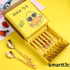 Set 6 muỗng Vịt Vàng DUCK đeo kính siêu ngầu mạ vàng cán dài chống nóng {đồ dùng bếp}