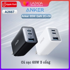 Cóc sạc nhanh 65w Anker A2667 (2 cổng type-c, 1 cổng usb) chính hãng [BH 1 năm]