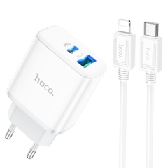 Bộ sạc nhanh 20w Hoco C105A (c-l) (cóc 1 cổng usb QC3.0 vs 1 cổng type-c PD) (cáp type c ra iphone lightning) chính hãng [BH 1 năm]