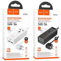 Ổ điện Hoco AC9A dây dài 1.5m gồm 1 lỗ cắm kèm 2 cổng usb + 1 cổng Type c 30W {EU} chính hãng [BH: 1 năm] / pktn sale