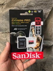 Thẻ nhớ Micro SD Sandisk Extreme PRO A2 64GB Full box, Read 170Mb/s, Write 90Mb/s (Dùng quay 4K) [BH 2 năm]