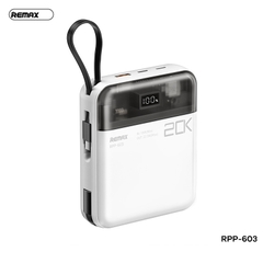 Pin sạc nhanh 22.5w Remax RPP-603 20.000mAh QC3.0 + PD (sạc dự phòng kèm cáp liền pin, thiết kế lộ mạch) chính hãng [BH 1 năm]