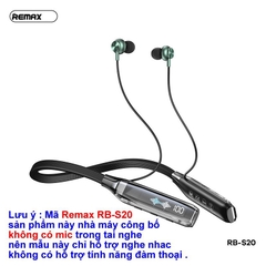 Tai nghe bluetooth Remax RB-S20 (nghe nhạc, ko micro, ko hỗ trợ tính năng đàm thoại) thể thao (gắn thẻ nhớ được) choàng cổ chính hãng [BH 1 Năm]