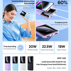 Pin sạc nhanh 22.5w REMAX RPP-622 10.000mAh dự phòng chính hãng PD QC3.0 [BH 1 năm]