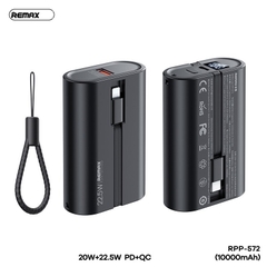 Pin sạc nhanh 22.5w REMAX RPP-572 10.000mAh dự phòng PD QC3.0 kèm cáp liền pin chính hãng [BH 1 năm]