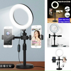 Đèn led Livestream 16cm M16 loại 1 size lớn siêu sáng 3 in 1 chữ T (2 giá đỡ kẹp điện thoại) giống mẫu DK099 / H399 [BH 1 tuần]