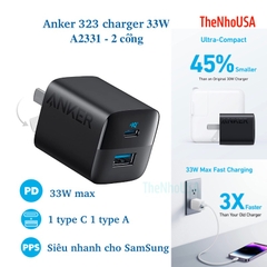 Cóc sạc nhanh 33w Anker A2331 series 3 (1 cổng type-c vs 1 cổng usb) chính hãng (đen, trắng) [BH 1 năm]