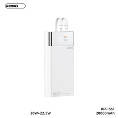 Pin sạc nhanh VOOC 22.5w REMAX RPP-561 20.000mAh (cổng Type-C chỉ IN) PD QC3.0 sạc dự phòng kèm cáp liền pin chính hãng [BH 1 năm]