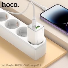 Cóc sạc nhanh 20w HOCO N41 - PD20w + QC3.0 2 cổng (1 cổng usb 1 cổng type C) chính hãng [BH 1 Năm]