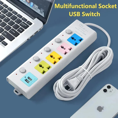 Ổ cắm điện đa năng B40 (5 Mét) gồm 2 cổng usb + 4 ổ 3 chấu + 5 công tắc riêng biệt đa sắc (5m) [BH 1 tuần]