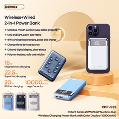 Pin sạc nhanh 22.5W không dây Remax RPP-539 10.000mAh dự phòng QC3.0+PD 22.5W chính hãng [BH 1 NĂM]