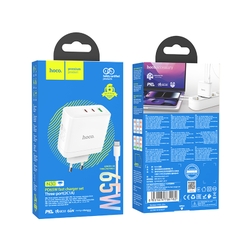 Bộ sạc nhanh 65w Hoco N30 QC3.0+PD (Cóc 1 cổng USB + 2 cổng Type C kèm cáp 2 đầu Type-C) chính hãng [BH 1 Năm]