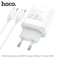 Bộ sạc nhanh 20W Hoco C104A (c-c) (cáp 2 đầu type c ra type-c) chính hãng [BH 1 năm]